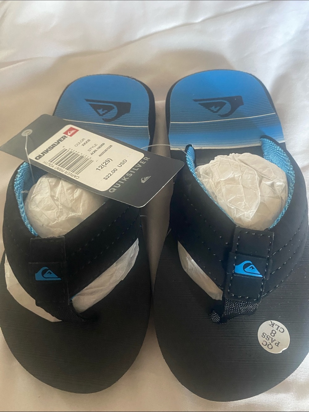 Quiksilver Black and Blue Boys' Flip Flops Size 12